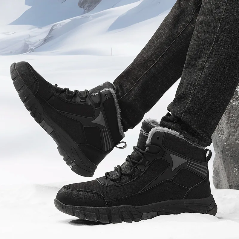 Winter Men Snow Plush Waterproof Sneakers Thickened Climbing Hunting Shoes Fashion Lace-up Outdoor Warm Hiking Boots 4f1c