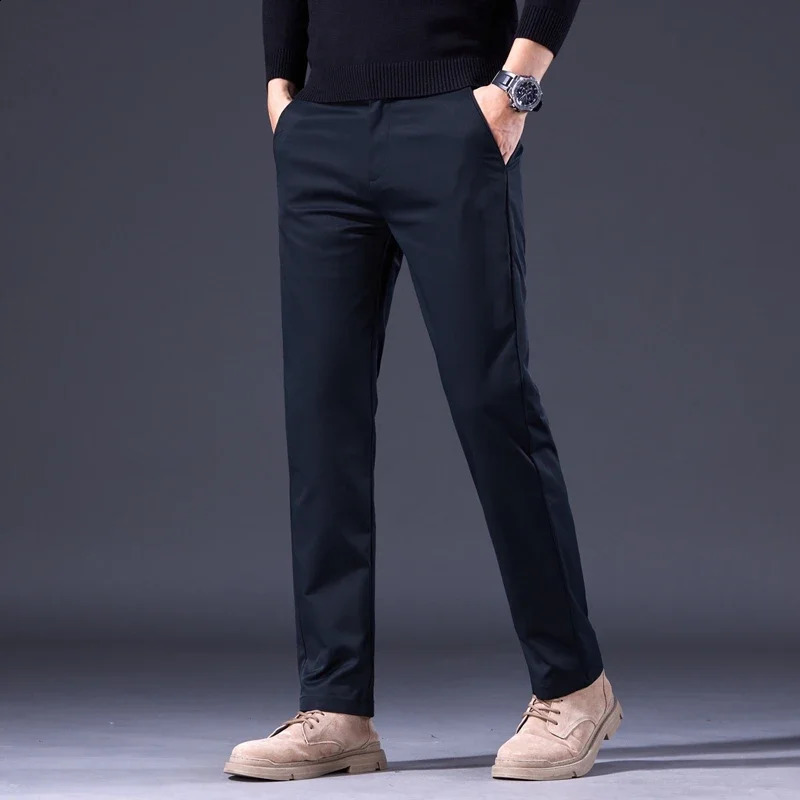 Mens Straight Casual Pants Fashion Cargo Classic Simple Solid Color Trousers Male Clothing Black Gray Khaki Blue 240902