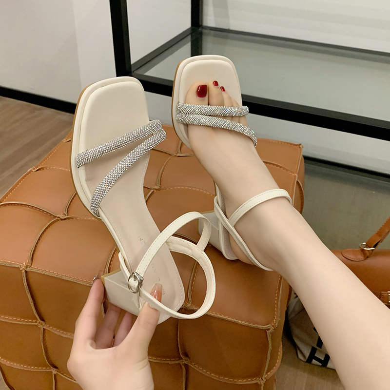 Sandals Women's Summer Footwear High Heels Designer Shoes Block Heel Low and Elegant Casual Medium Dresses on Offer 3482