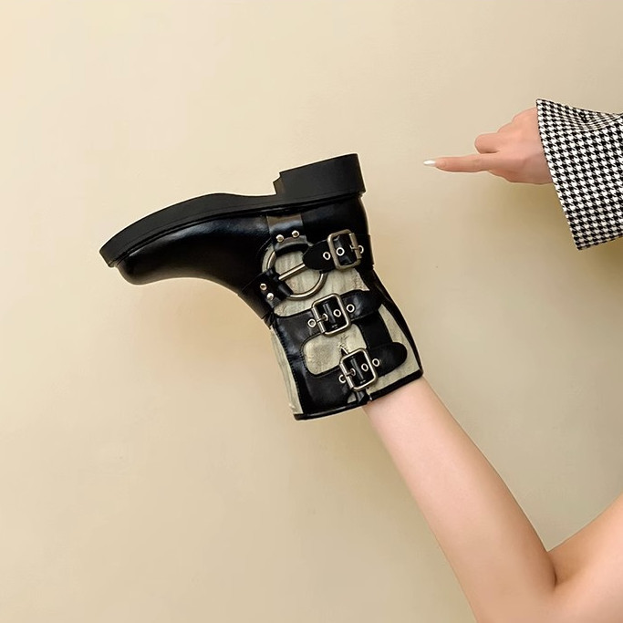 New 2023 Autumn Fashion Denim Camo Ankle Patchwork Fabric Platform Women's Sports Boots 2138