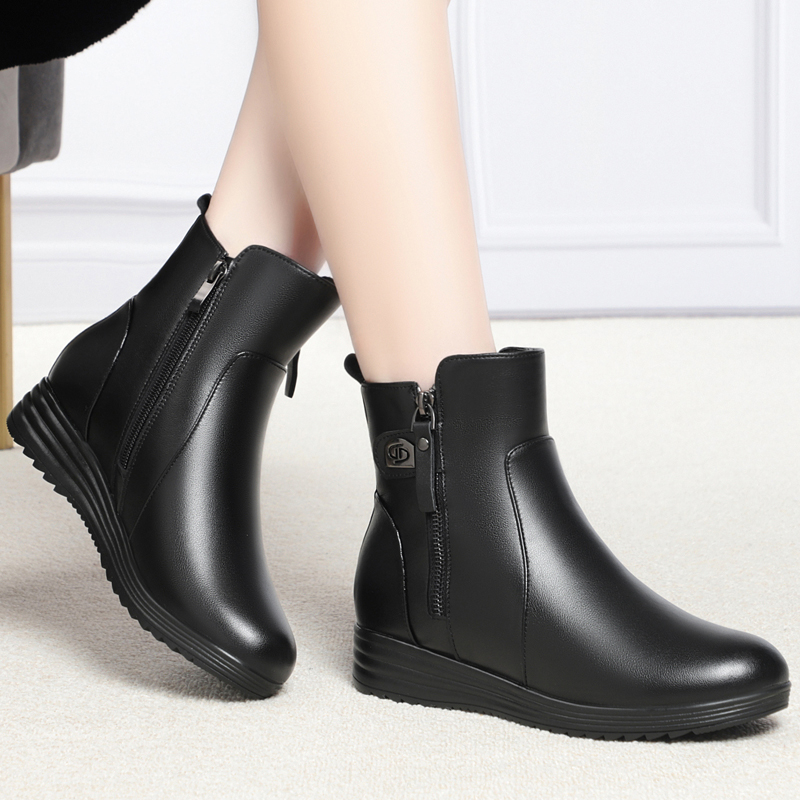 AIYUQI Women Winter Boots Wedge 2024 New Genuine Leather Women Ankle Boots Warm Wool Large Size Non-slip Mom Snow Boots