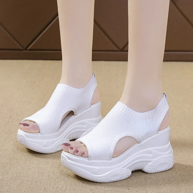 Women's Sandals 2025 Summer Wedge Heel Elastic Cloth Cover Foot Ladies Sandals Thick-soled Fashion Trifle Elevation Casual Shoes