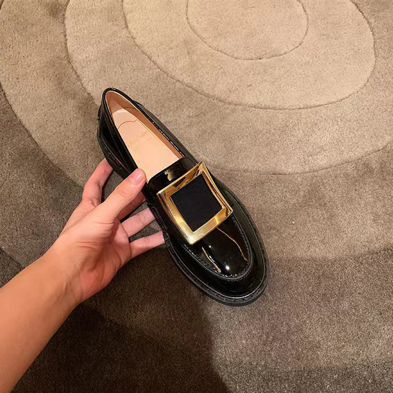 Luxury Crystal Buckle Small Leather Shoes Women Sneakers Thicken Soled Loafers Flats 2024 Ladies Oxfords Preppy Girl Derby Shoes