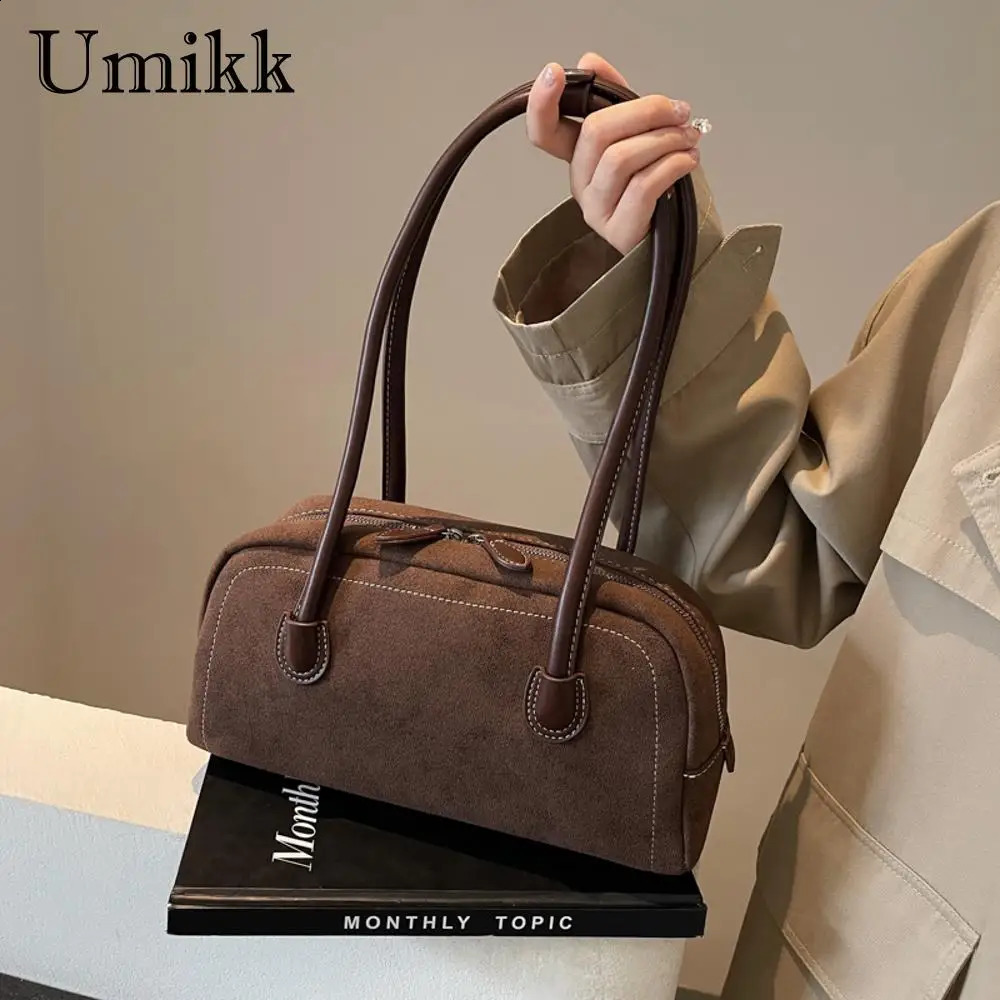 Underarm bag synthetic suede solid color shoulder womens multi pocket handbag work shopping 240903