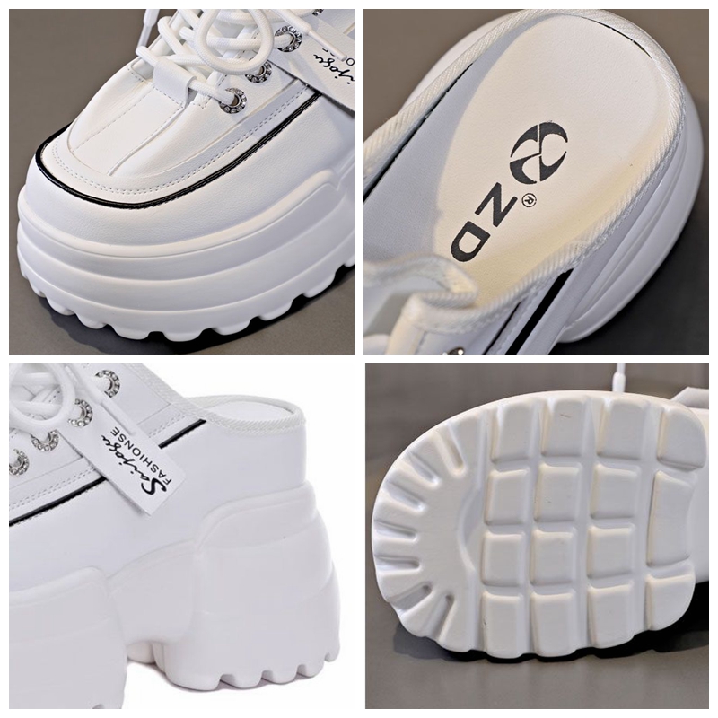 Fujin 10cm Genuine Leather Women Chunky Sneakers Comfortable Hidden Heels Hollow Platform Wedge Breathable Slippers Summer Shoes