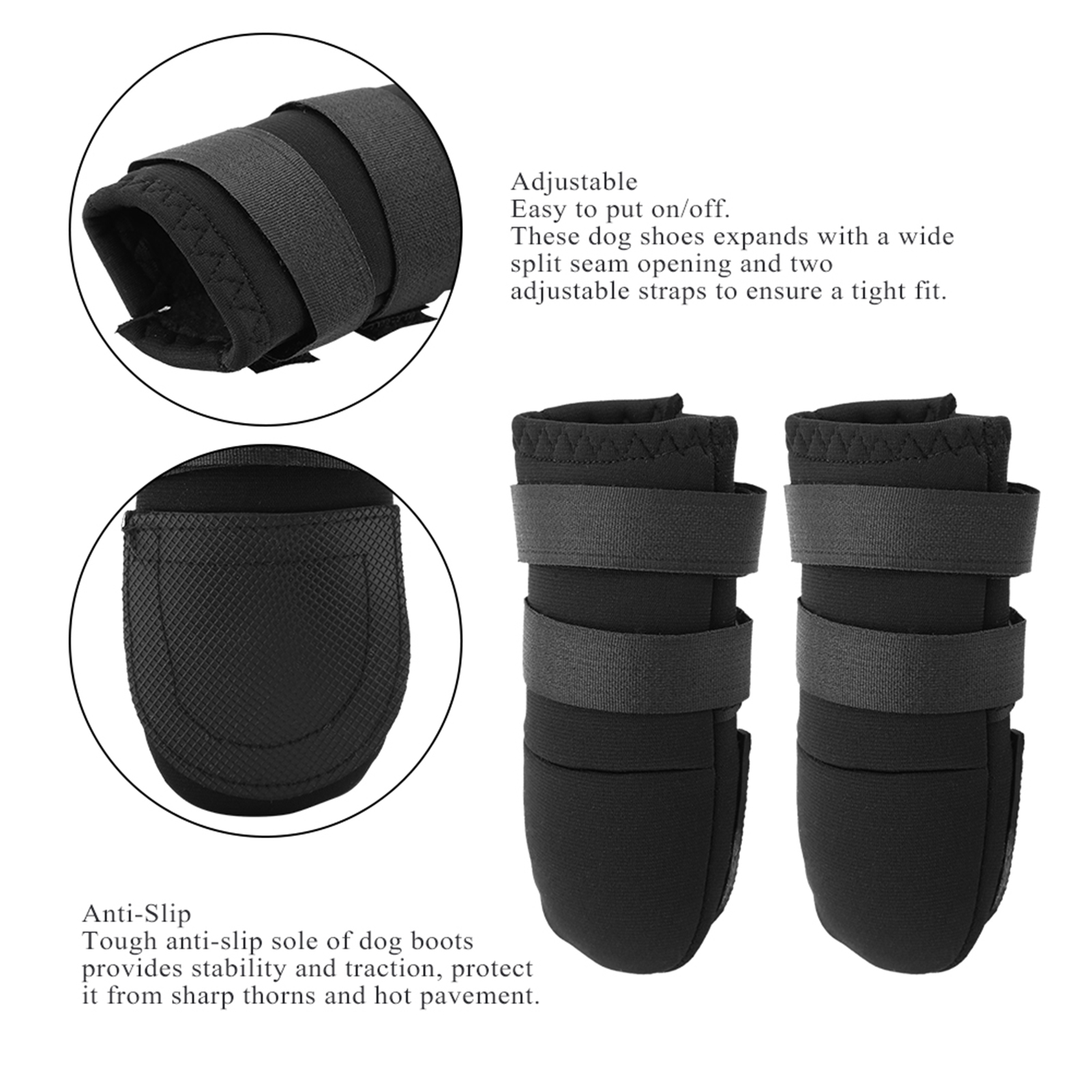 2pcs Dog Boots Shoes For Different Size Dogs With Two Adjustable Straps AntiSlip Sole