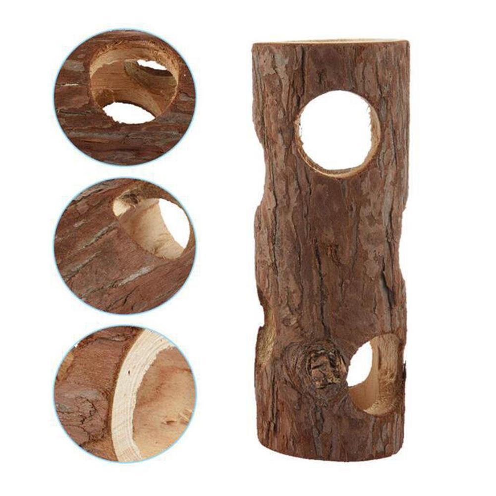 Natural Wooden Forest Hollow Tree Trunk Tunnel Tube Toy Hamster Tunnel Wood Hideout Pet Chew Toy for Small Animals Hamsters Mice