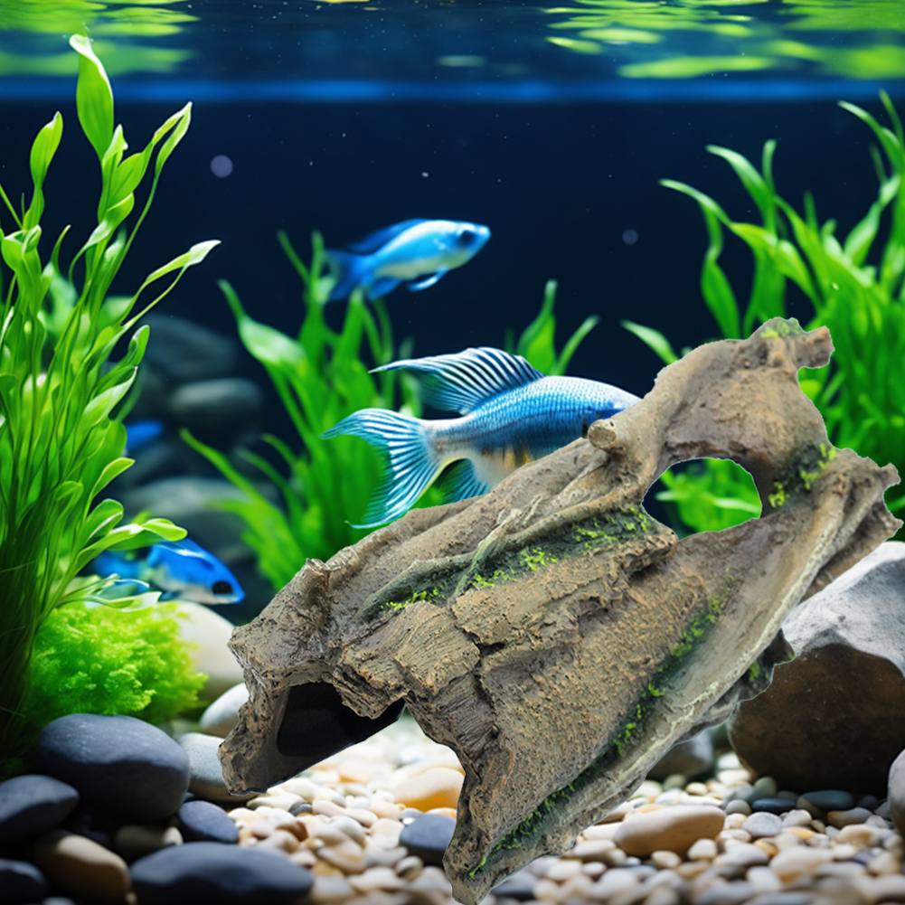 Lizard Reptile Hide Hollow Tree Trunk for Aquarium Fish Tank Bearded Gecko Tank Basking Platform Shrimp Betta Fish Hideout