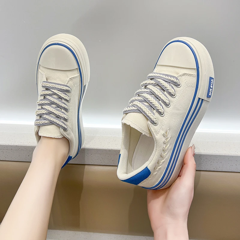 Platform Women Canvas Shoes Height Increasing Chunky Sneakers For youth girls Outdoor trainers Female Ladies Thick Sole