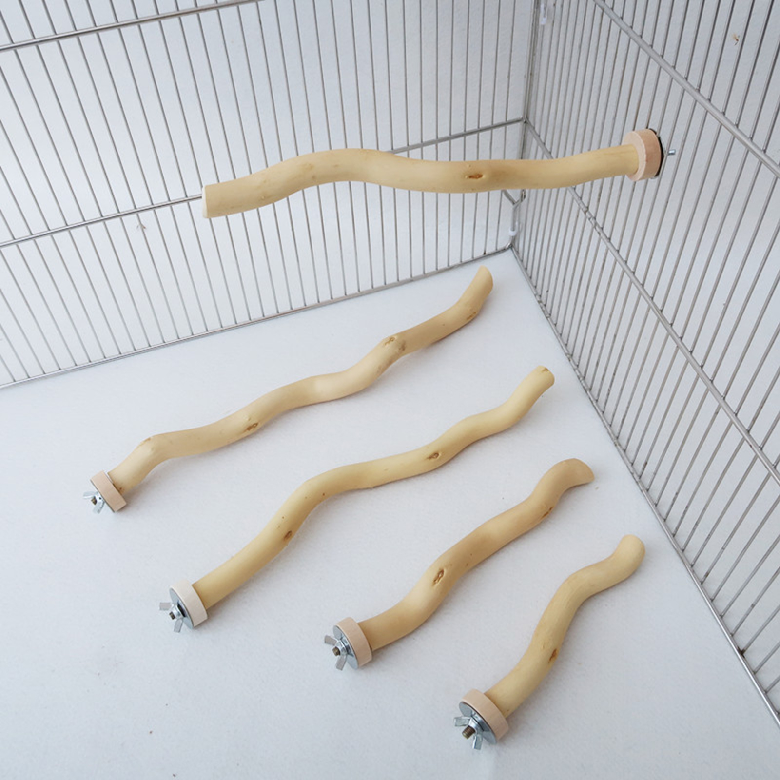 Bird Perch Stand Wooden Bird Cage Perch Parakeet Chewing Stick Grapevine Parrots Paw Stand Perch Toy for Budgies