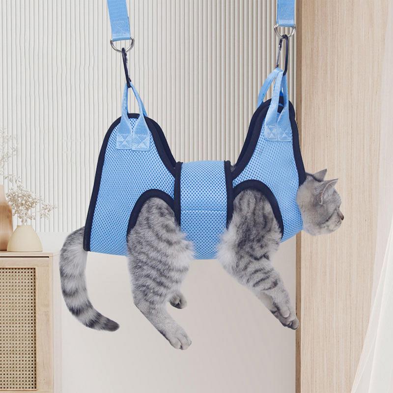 Cat Grooming Harness Dog Grooming Sling Breathable Cat Restraint Holder Secure Nail Trimming Pet Hammock With Security Strap For