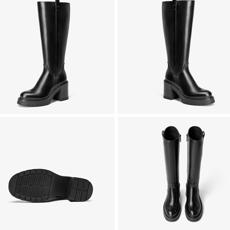 Black Beautoday Knee-high Boots Women Genuine Cow Leather Short Plush Solid Color 2023 Winter Warm Ladies Shoes Handmade 01325 5d19