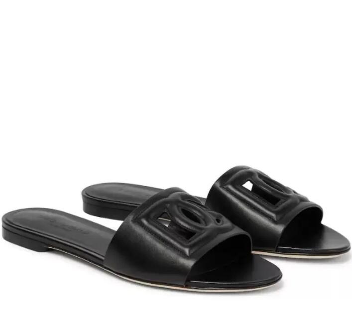 Luxury Designer Women rubber sole Flop Flip Flat Sandal Slippers cutout leather slides Flats Outdoor Beach Slip On Slides Casual Flips Flops