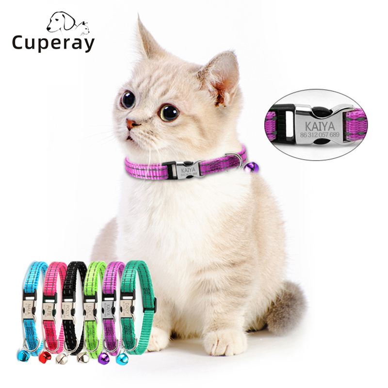 Personalized Customized ID Cat Collar, Adjustable Pet Collar Nylon Reflective Prevent Loss Design for Cats and Puppy Accessories