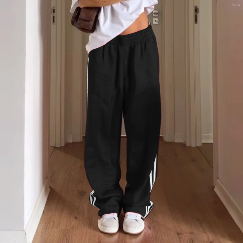 Women's Y2k Striped Joggers Pants - Wide Leg Baggy Sweatpants With Elastic Waist And Pockets, Color Block Parachute Track