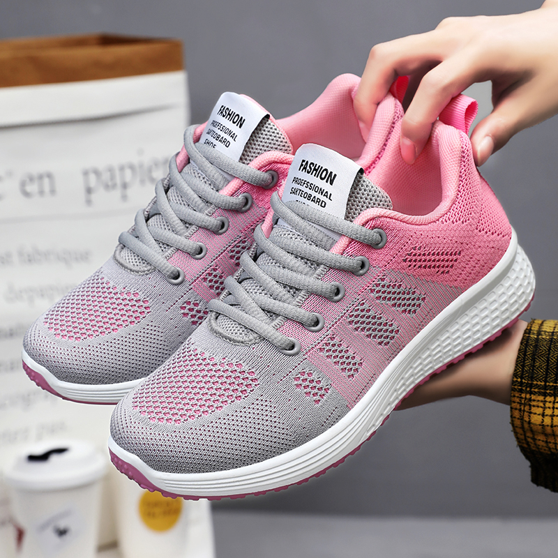 New Sneaker Fashion Breathable Trainers Comfortable Sneakers New Mesh Fabric Lace Up Women's Tennis Shoes For Women a9f2 s