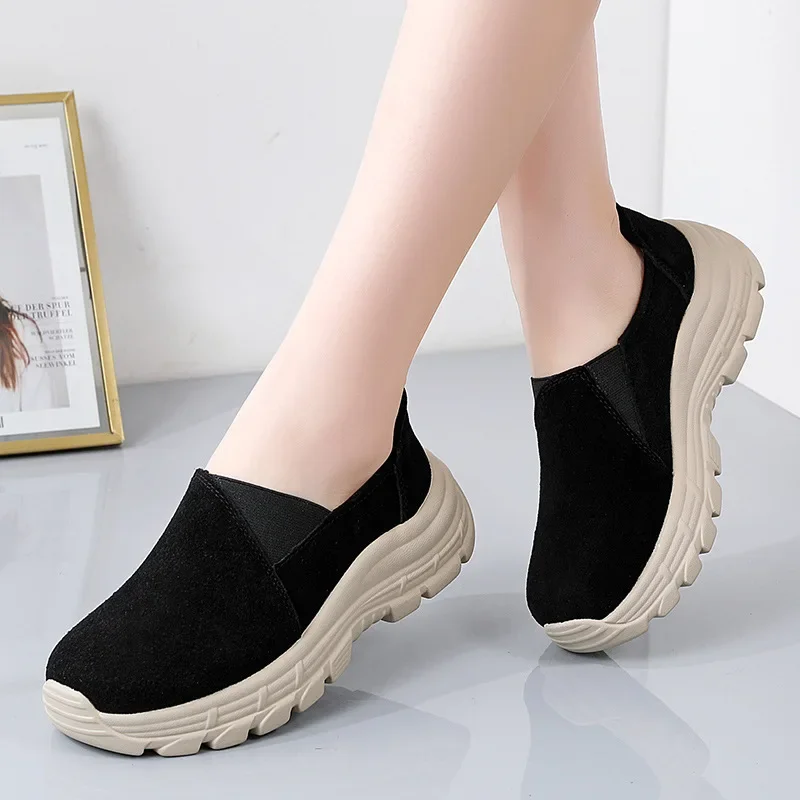 Fashion Wedge Chunky Sneakers Women Frosted Suede Shoes Female Swing Platform Shoes Plus Size Casual Slip on Shoes 2024