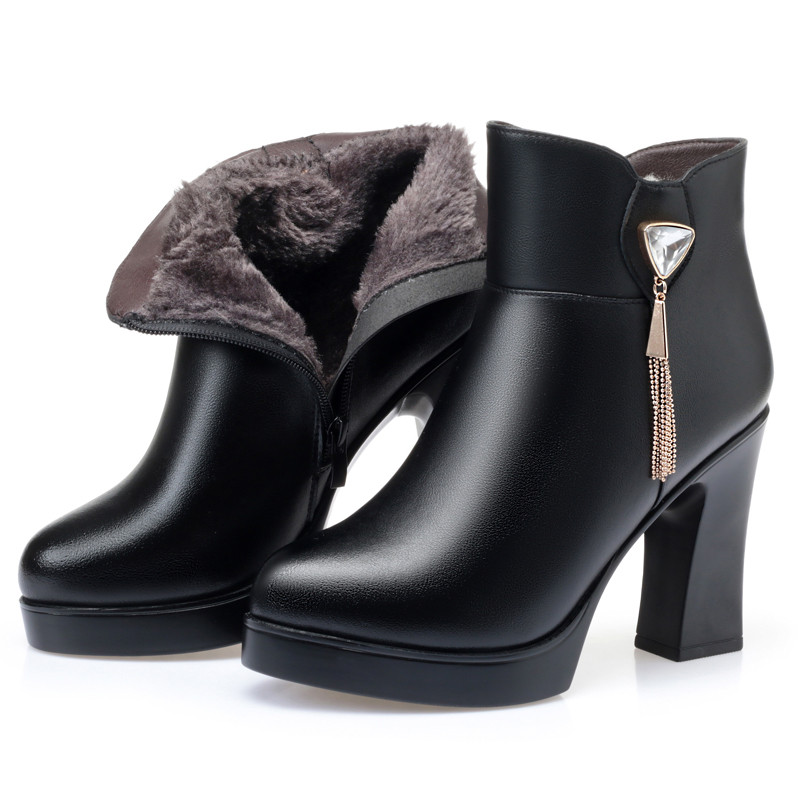 2024 AIYUQI New Winter Warm Ankle Women Natural Wool High-heel Fashion Beaded Women's Banquet Boots 5d06 's