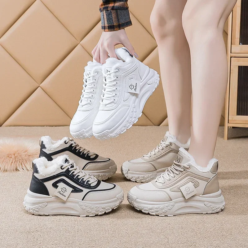 Platform Women New Ladies Lace Up Casual Sneakers Ankle Boots Running for Woman Warm Cotton Shoes 51f3