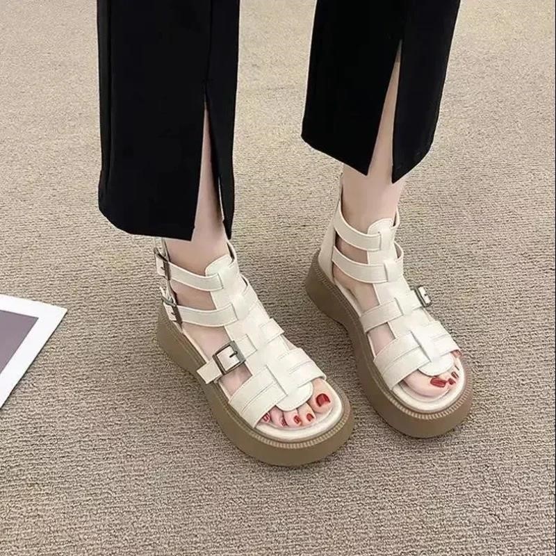 Gladiator Women's Shoes 2024 Hot Sale Women's Zipper Sandals Summer Beach Sandals Women Peep Toe Wedges Shoes Female