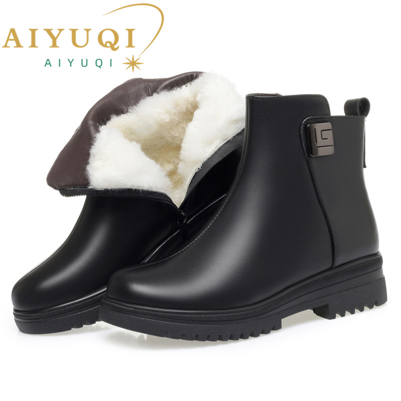 Winter AIYUQI Genuine Leather 2024 New Wool Warm Women's Ankle Large Size Non slip Mom Snow Boots Women 327b