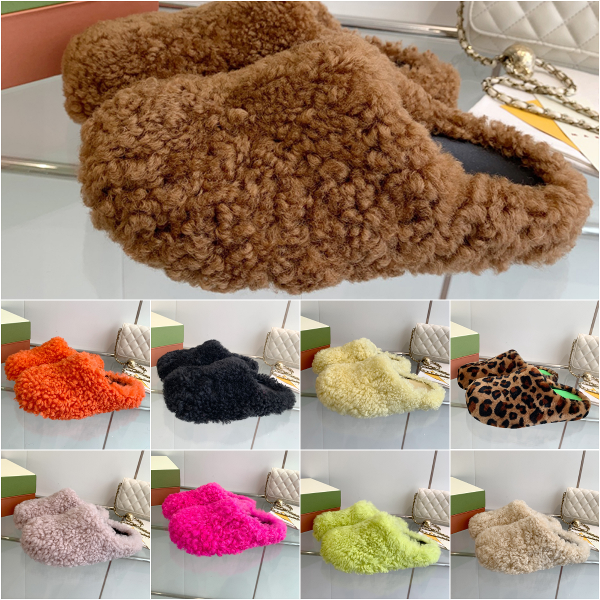 luxury fur slippers women designer shoes furry slides fuzzy slippers baotou mules warm winter shoes free shipping top mirror quality integrated fluffy slipper