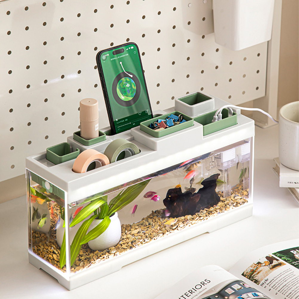 Acrylic Fish Tank With Lid Tabletop Transparent Fish Tank With Storage Compartment Integrated Aquarium With Light 3 Type-C