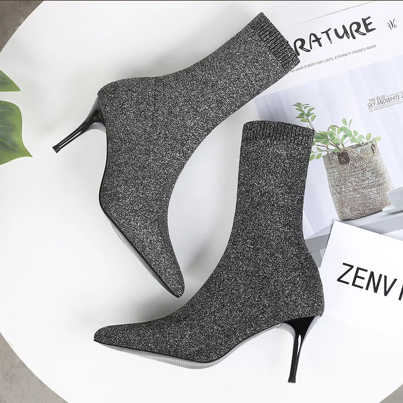 Sexy Sock Boots Knitting Stretch Boots High Heels for Women Fashion Shoes 2024 Spring Autumn Ankle Boots Female