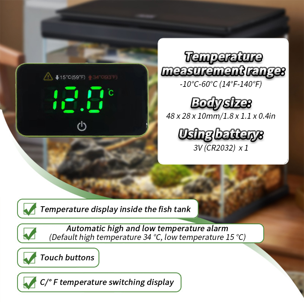 Digital Aquarium Thermometer Fish Tank Thermometer With Warning Function, Reptile Tank Thermometer For Water Terrarium