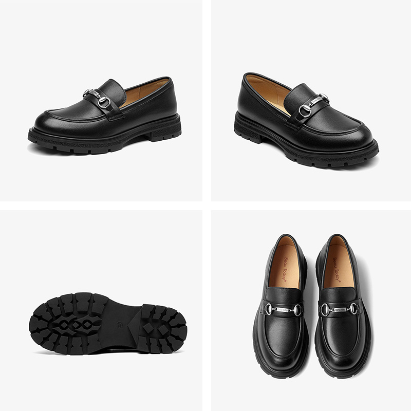 BEAUTODAY Platform Loafers Women Cow Leather Metal Design Round Toe Solid Color Slip On Leisure Ladies Flats Handmade 26219
