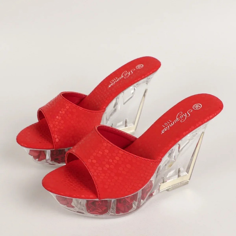 New Brand Ladies Peep New Toe Clear Heel Slides Fashion Solid Wedges High Heels Summer women's Slippers Party Nightclub Woman Shoes 9ec3 s