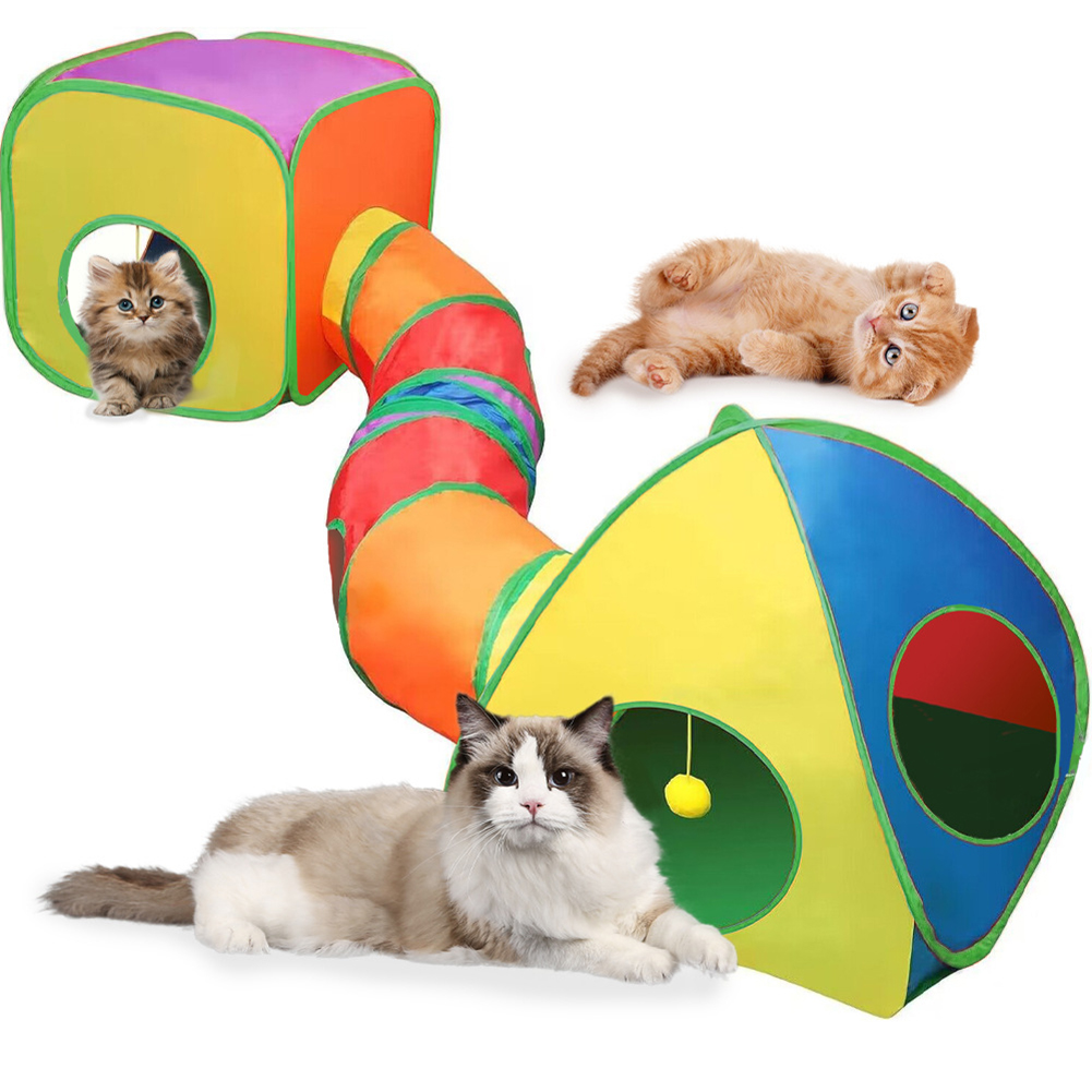 Cat Tunnels for Indoor Cats With Cube Tent Toy Combo Pop Up Collapsible Crinkle Interactive Peek Hole Cat Tube for Kitten Rabbit