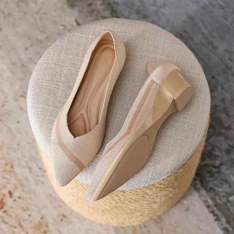 Women Wedge Increase Knitting New Pointed Casual Slip on Comfortable Loafers Female Breathable Walking New Shoes 2024 ff94