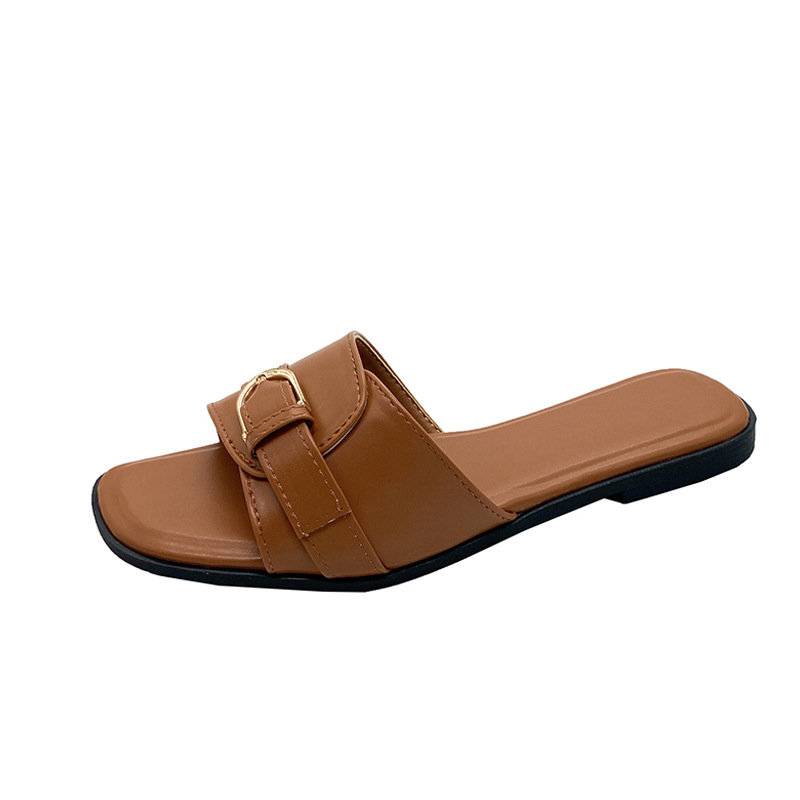 Wear Summer 2024 New Fashion Belt Buckle Flip-ps Casual Beach Shoes Flat Sandals Slippers Women 7227