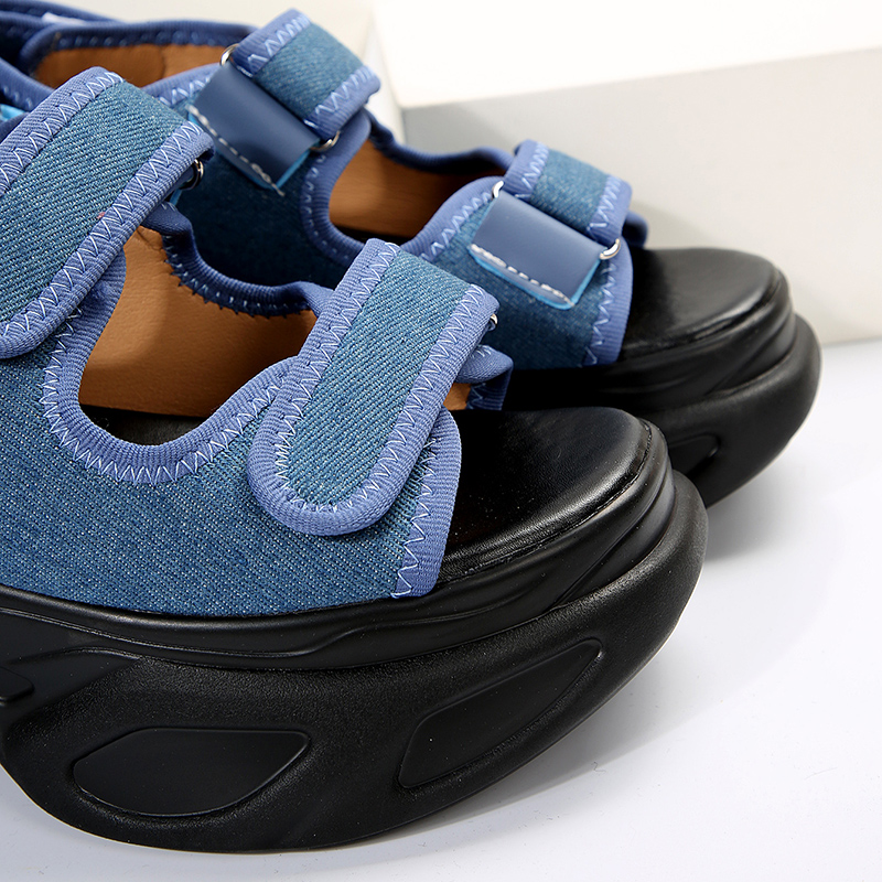 Blue Denim Chunky Platform Sandals Women Summer 2023 Plus Size Wedge Sandals Woman Gothic Hook Loop Thick Bottom Sandalias Mujer