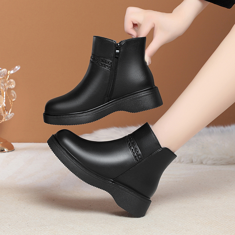 AIYUQI Women Snow Boots Winter 2024 New Wedge Heel Non Slip Genuine Leather Women Boots Shoes Wool Warm Women Ankle Boots