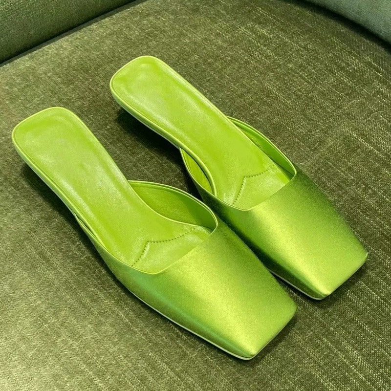 green Quality Silk Satin Women Slippers Simple Elegant Temperament Sandals Comfort Home Celebrity Party High Heel Shoes be1