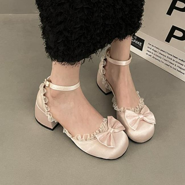 Thick New High Heels Pumps Women Mary Jane Elegant New Buckle Strap Office Career Dress Straps Quality Bow Party Shoes 4038 S