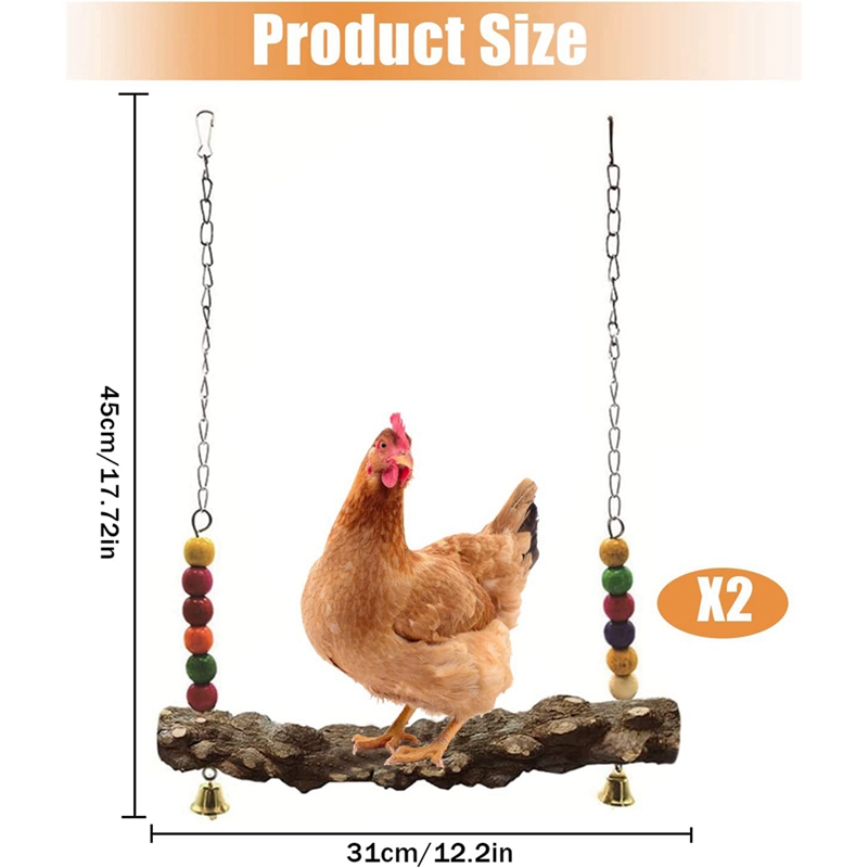 2 Pack Natural Wooden Swing Toys For Chick,Safe Chicken Coop Accessories For Bird,Parrot