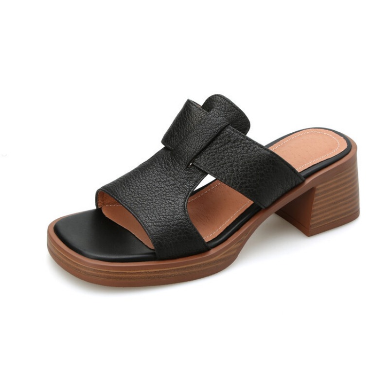 Women's 2024 New Spring/Summer Women Sandals Square Head Thick Sole Waterproof Platform High Heel Open Toe Slippers 4c0b