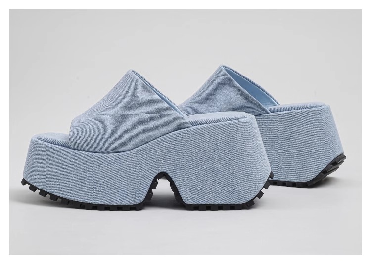 Denim Thick Sole Summer Women Slippers Modern Flat With Height Increasing Leisure Casual Outside Platform Super High Heel Shoes