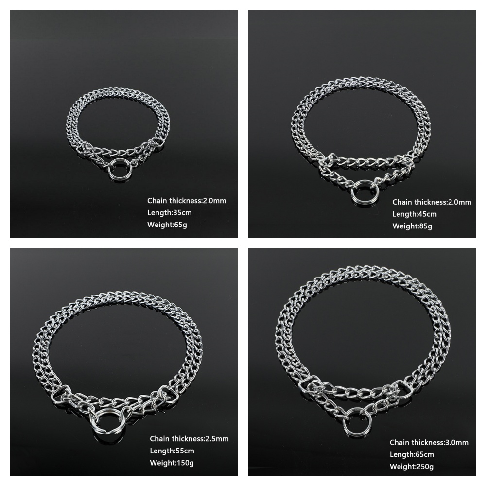 35-65cm Dog Collar Metal Adjustable Double Row Telescopic Chain Triple Ring Explosion-Proof Punch Collar Dog Training Supplies