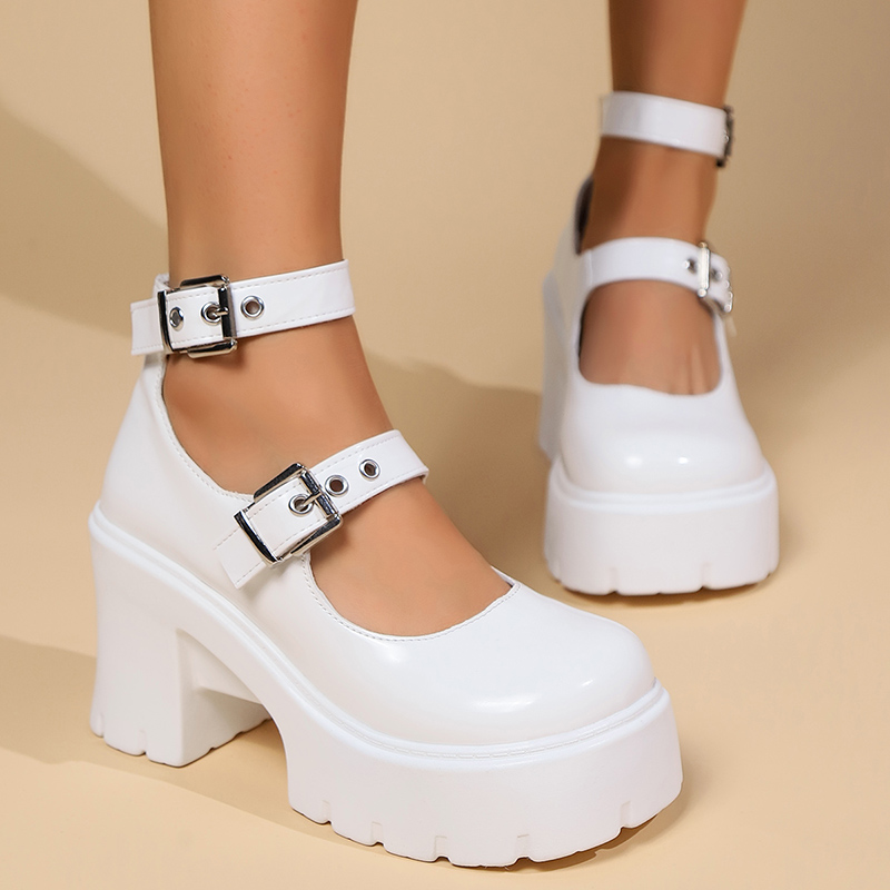 Chunky Punk High Heels Pumps Women 2024 Fashion Double Buckle Platfprm Mary Jane Woman Pu Leather New Cosplay Lolita Shoes 743e