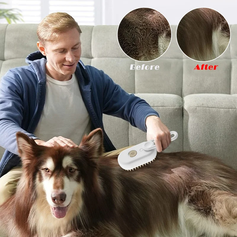 Dog Cat Steam Brush Cat Hair Spray Brush Pet Steamer Groomer Massage Pet Hair Cleaning Grooming Removing Tangled And Loose Hair