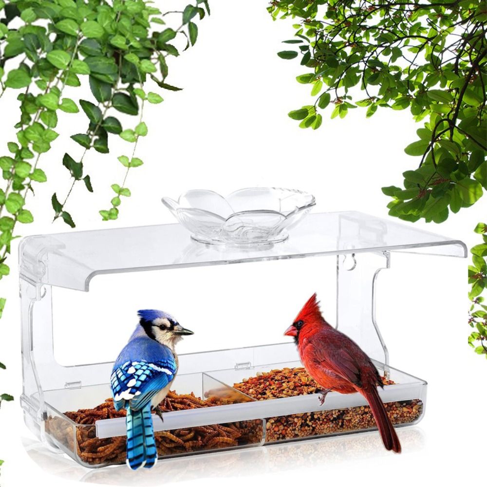 Gift Self-Adhesive Hooks Window Bird Feeder Acrylic Clear Transparent Bird House Multifunction Outdoor Bird Feeders
