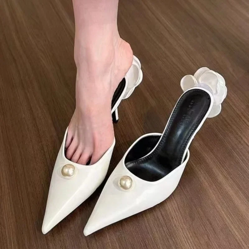 Fashion Pearl Solid Color Pumps Women Shoes Designer Back wer Pointed Toe Sexy Banquet High Heels atos De Mujer