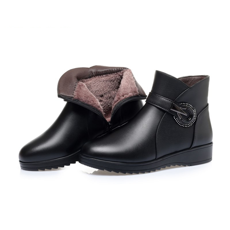AIYUQI Mother Winter Boots Wedges Large Size Ladies Short Boots Shiny New Natural Wool Warm Non-slip Female Snow Boots