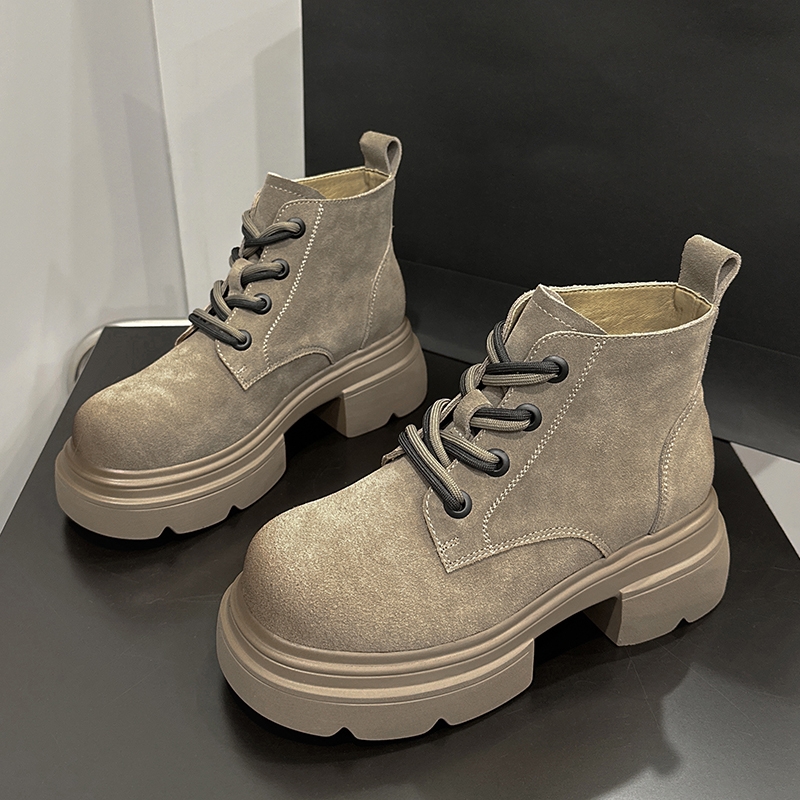 AIYUQI Marton Boots Women Cow Suede 2024 New Autumn Chunky Woman Ankle Boots British Style Lace-up Women's Booties