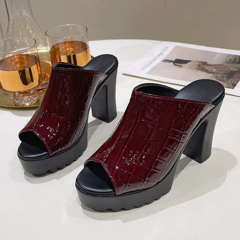 Designer Open 2024 Toe Women Slippers Fashion Platform Concise Gladiator Party Shoes Female Square High Heels Sandals 35-40 40ab 6df