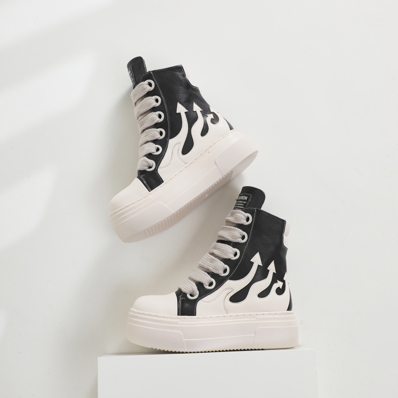 Women's Casual Unisex Sports High-top Thick Laces Lace-up Flat Sneakers Large Size with Coarse Sole Ankle Fashion Shoes 348c